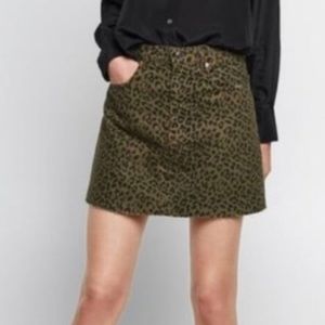 Zara Denim Mini Skirt - Olive Green Leopard